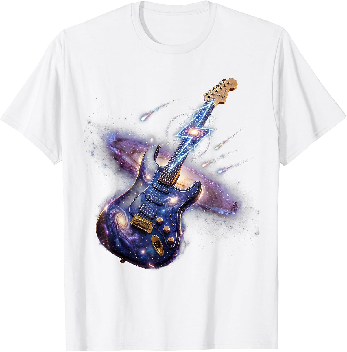 Lightning Bolt Electric Guitar Rock Music Graphic T-Shirt - White