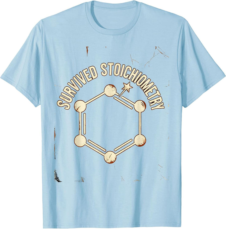 Survived Stoichiometry Distressed Science Humor Chemistry T-Shirt, Men, Baby Blue, Medium - As Pictured