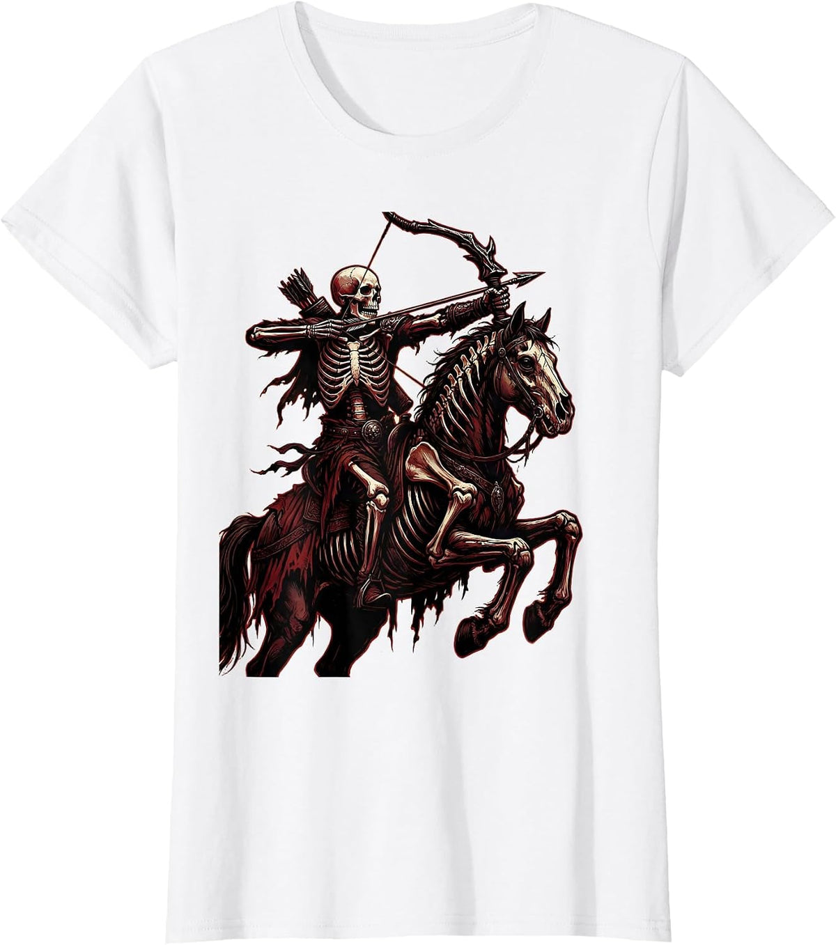 Women's Skeleton Archer on Horseback Drawing Bow T-Shirt - White