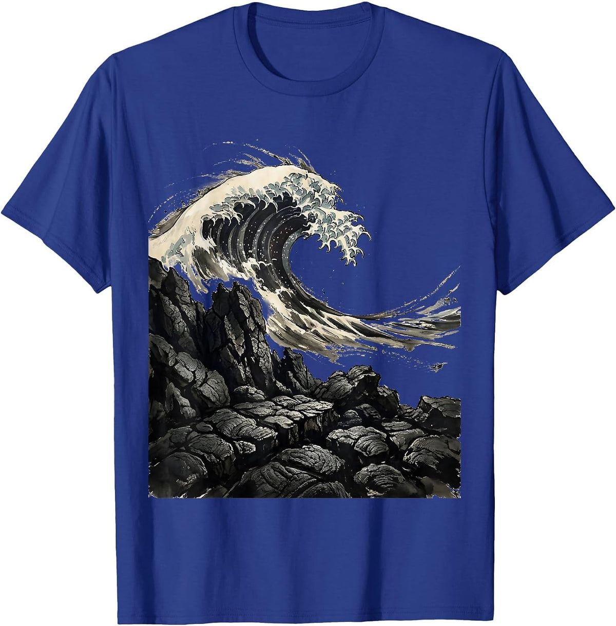 Maui Lava Rock Shoreline Crashing Surf T-Shirt - Royal Blue