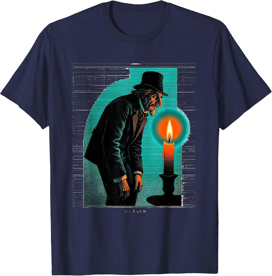 Bah Humbug Vintage Christmas Carol Scrooge Literary Humor T-Shirt - Navy Blue