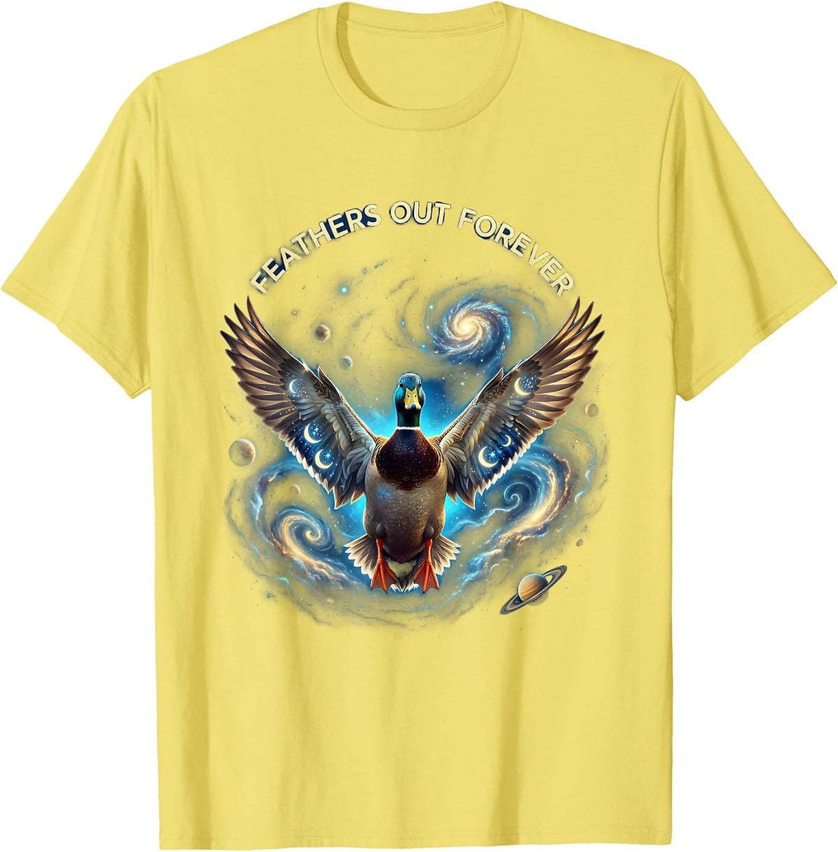 Men's Feathers Out Forever Duck Graphic Design T-Shirt - Lemon Yellow
