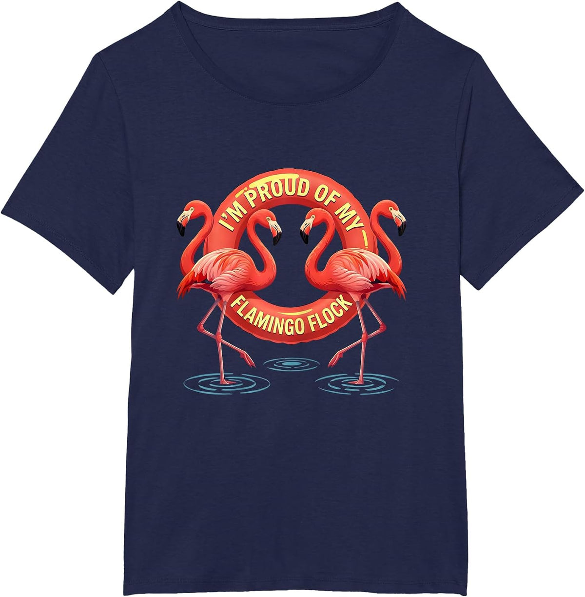 Women's I'm Proud Of My Flamingo Flock Funny Flamingo Tropical Humor T-Shirt - Navy Blue