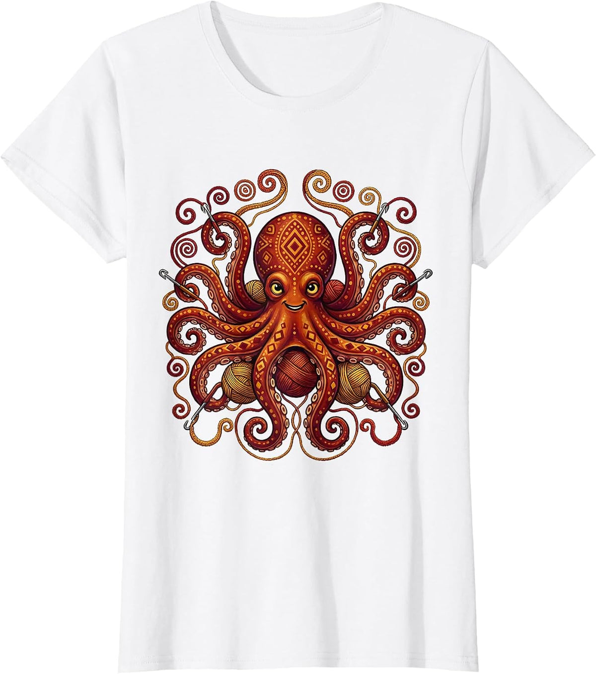Octopus Knitting With All Eight Tentacles T-Shirt - White