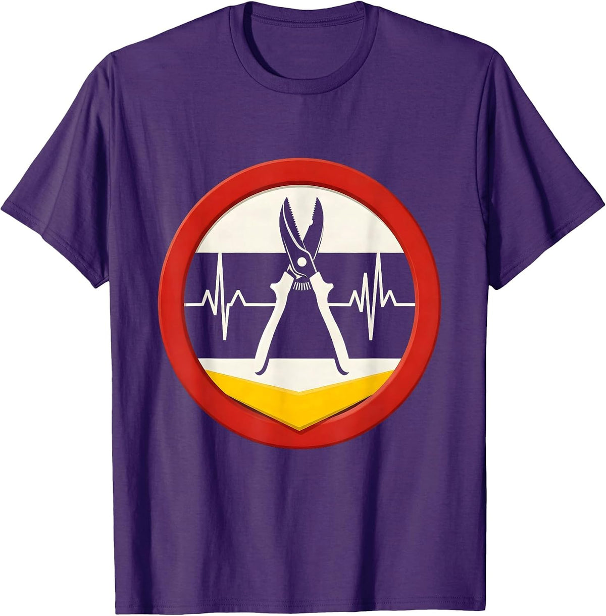 Men's Pruning Shear Badge Modern Gardener Hobbyist Novelty T-Shirt - Purple