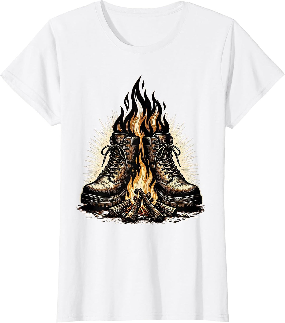 Hunting Boots Campfire Graphic Outdoors Design T-Shirt - White