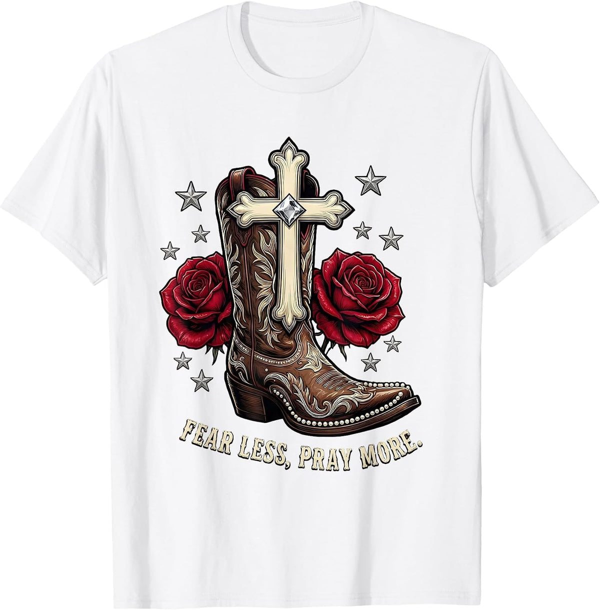 Men's Fear Less Pray More Faith Over Fear Design T-Shirt - White