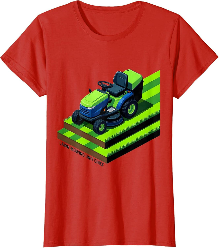 Women's Lawn Mowing Unit Chief Funny Dad Gardener Gift T-Shirt - Red