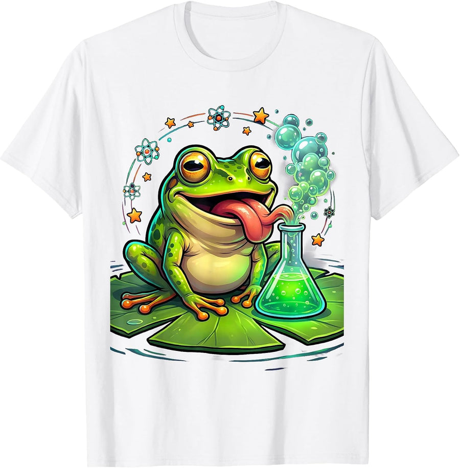 Men's Frog Licking Chemistry Flask Periodic Table T-Shirt - White