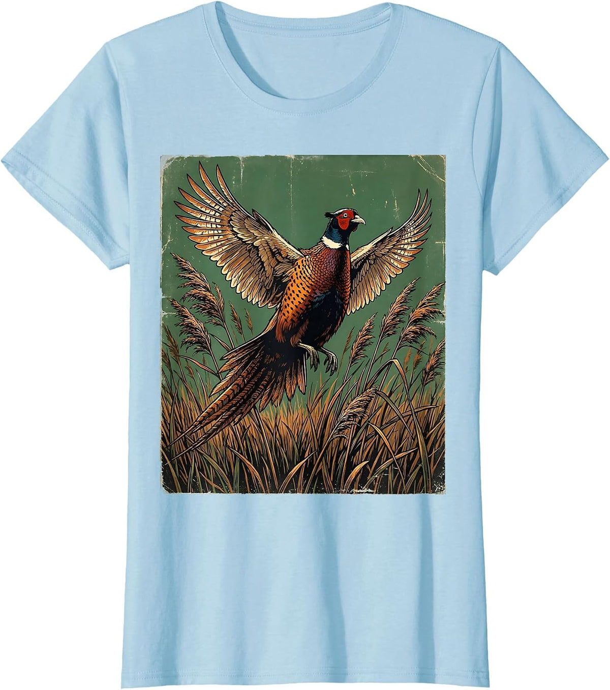 Pheasant Flush Rising Through Tall Reeds T-Shirt - Baby Blue