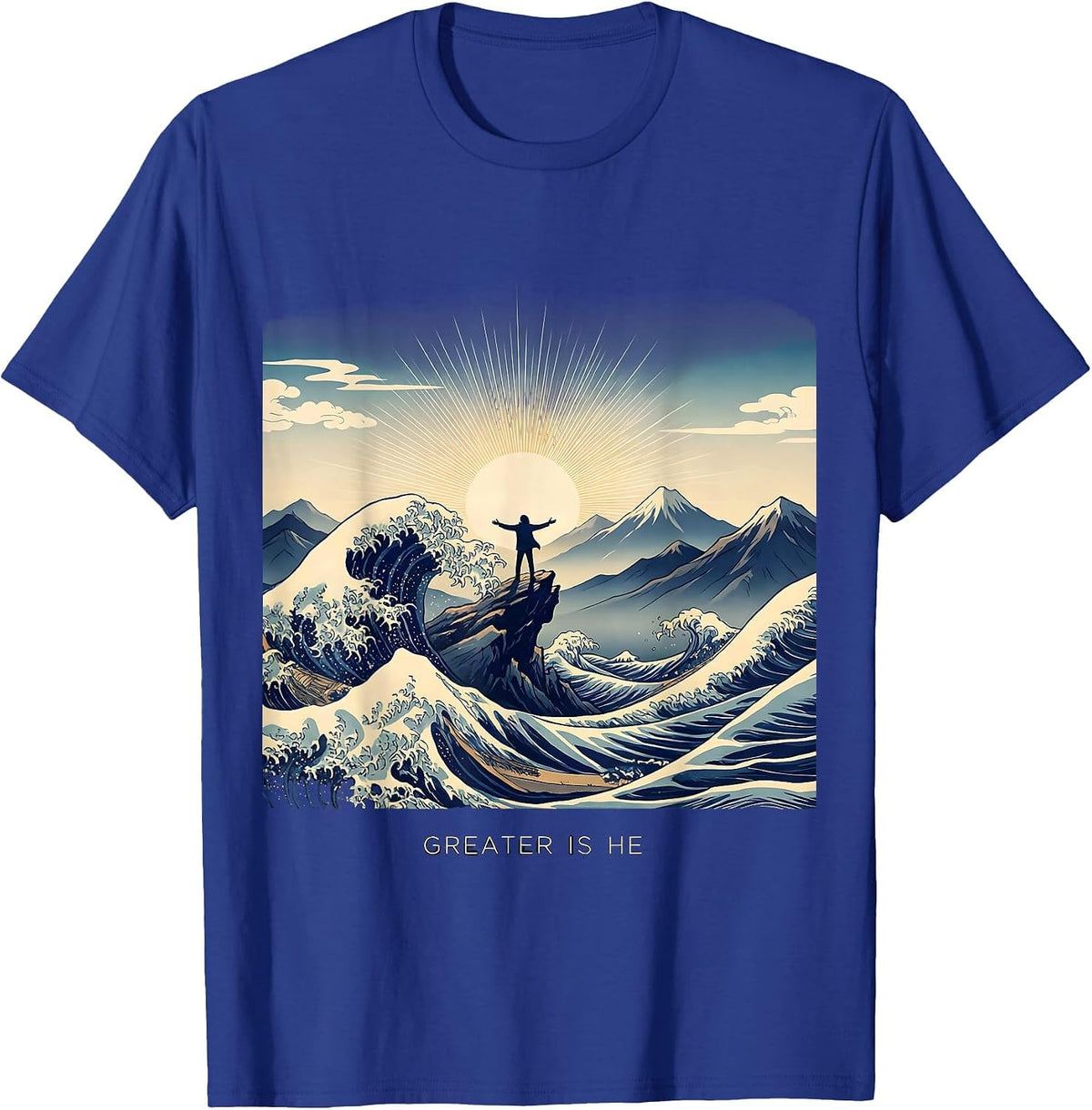 Men's Greater Is He Faith Over Fear Inspirational Design T-Shirt - Royal Blue