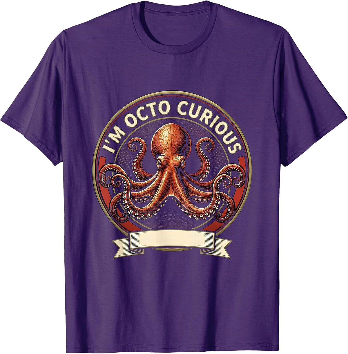 Men's I'm Octo Curious Vintage Octopus Emblem Sea Monster Lover T-Shirt - Purple