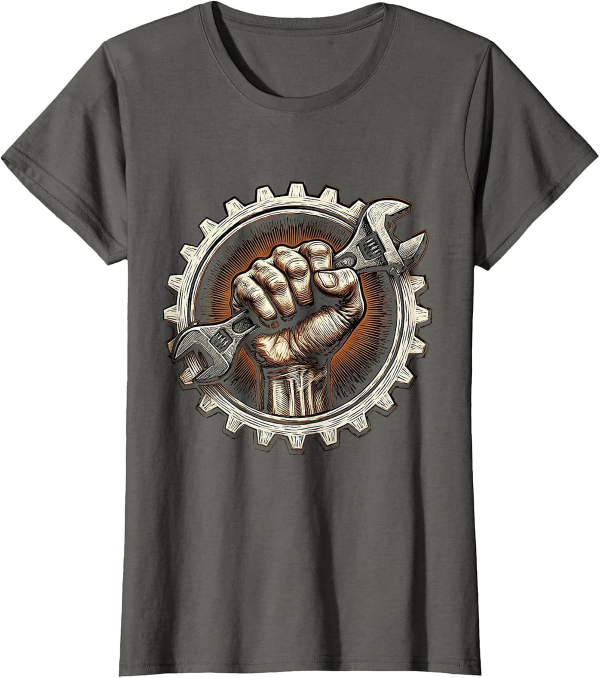 Women's Mechanic Fist Torque Wrench Graphic Design T-Shirt - Asphalt Grey