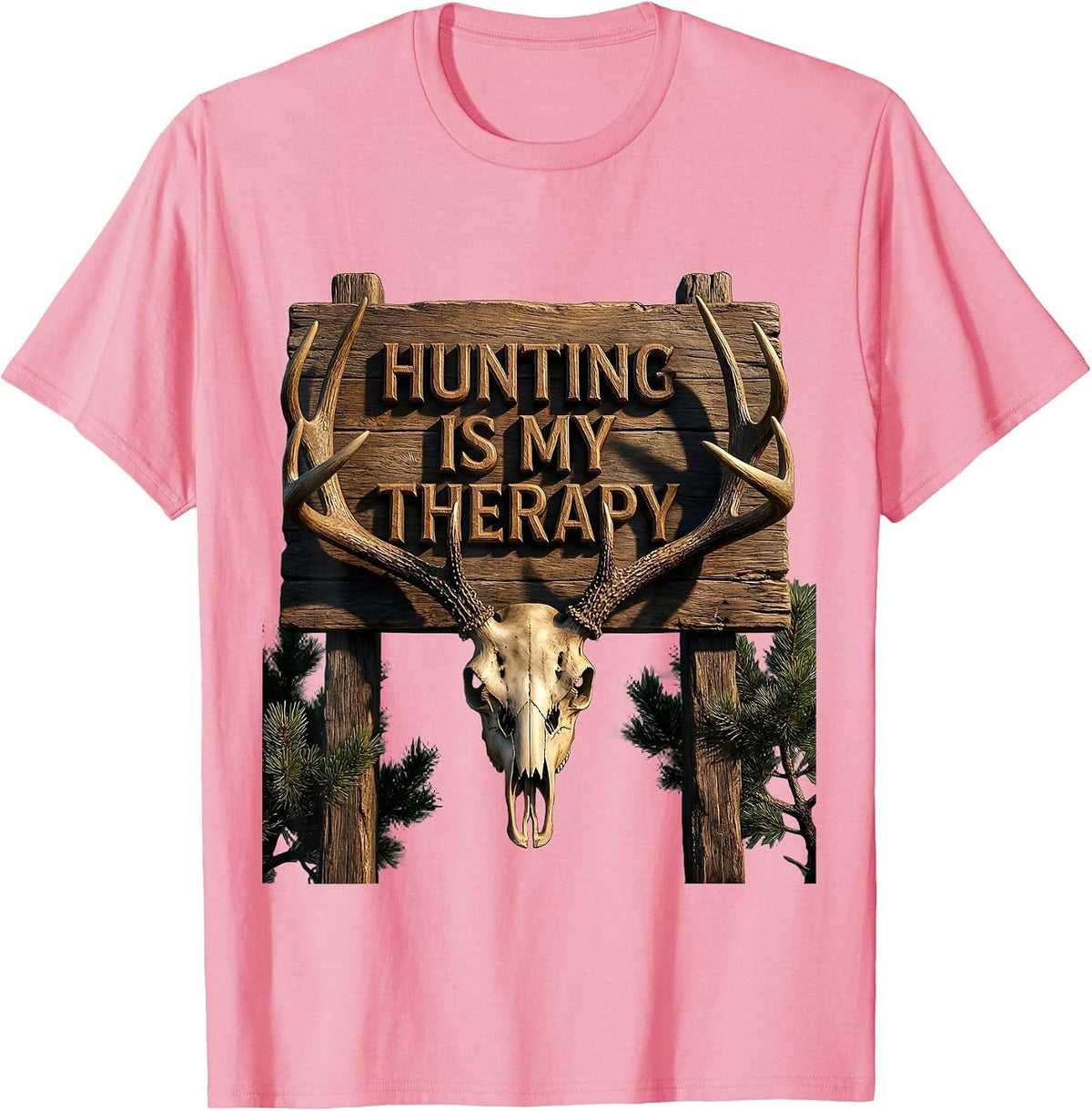 Men's Hunting Is My Therapy Outdoor Hunter Design T-Shirt - Pink