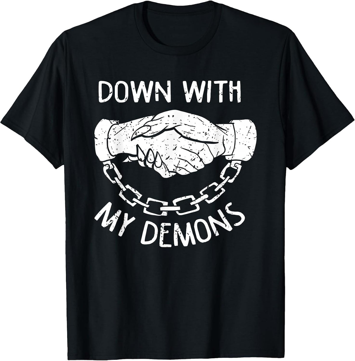 Down with My Demons Deal Handshake Aesthetic Goth T-Shirt - Black