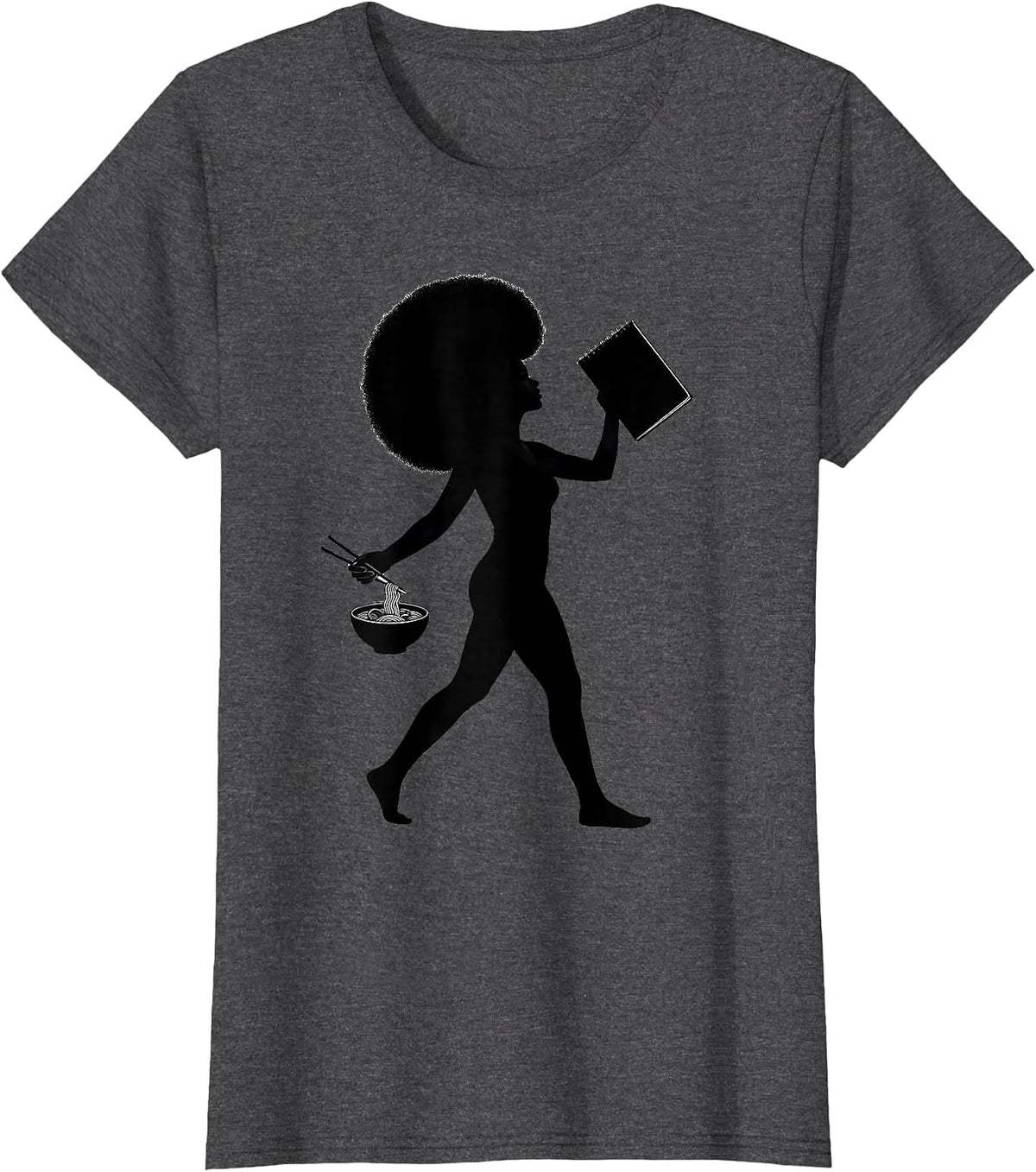 Women's Afro Anime Girl Sketching Ramen Lover Art T-Shirt - Dark Heather Grey