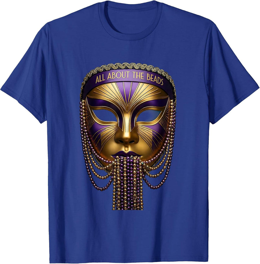 All About The Beads Mardi Gras Celebration Design T-Shirt - Royal Blue