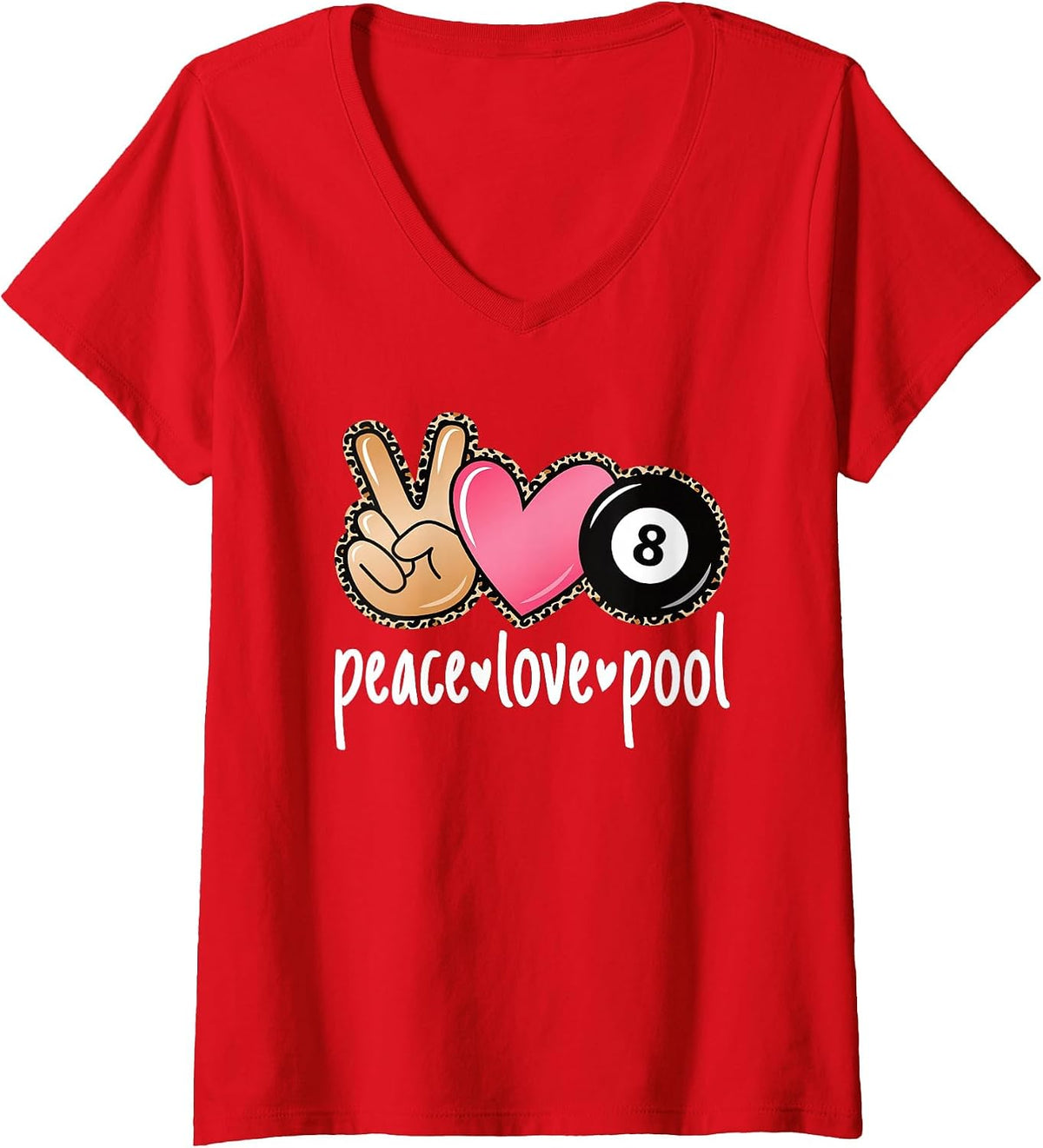 Women's Peace Love Pool Cute Billiard Pool Lover Women Girls V-Neck T-Shirt - Red