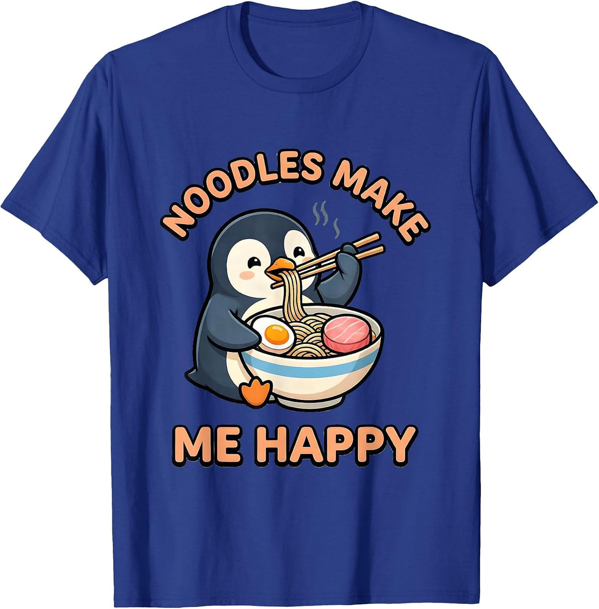 Men's Noodles Make Me Happy Cute Kawaii Penguin Ramen Animal Lover T-Shirt - Royal Blue