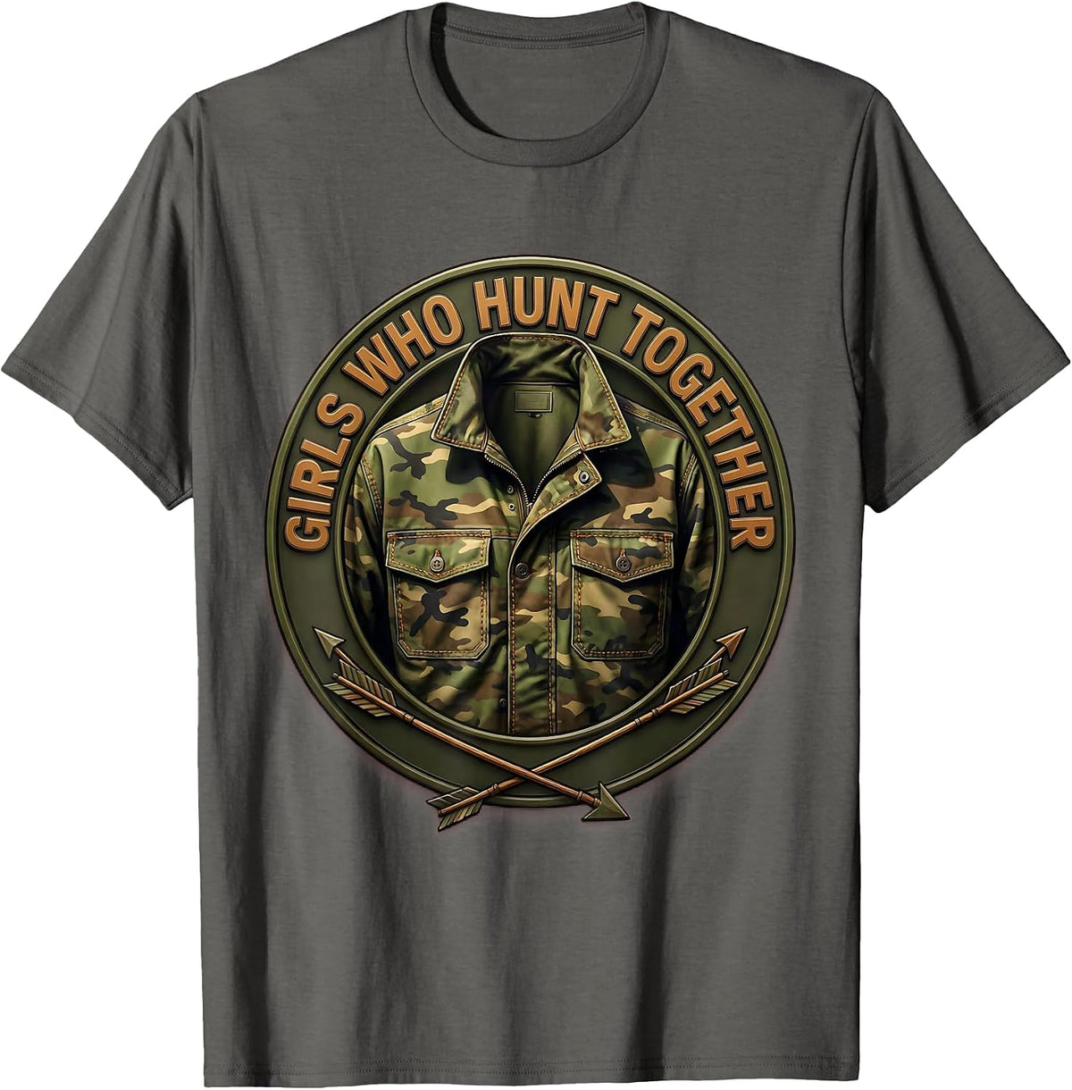 Girls Who Hunt Together Camo Hunting Design T-Shirt - Asphalt Grey