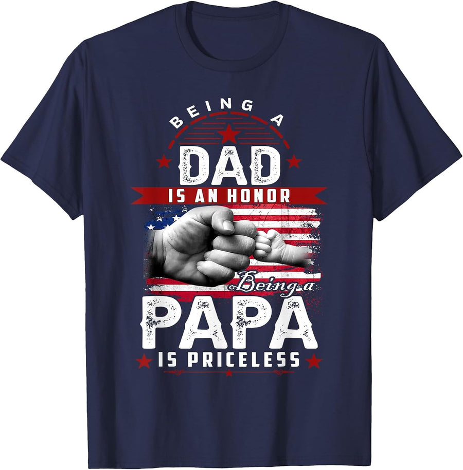 Being Dad is an Honor Being Papa is Priceless USA Flag T-Shirt - Navy Blue