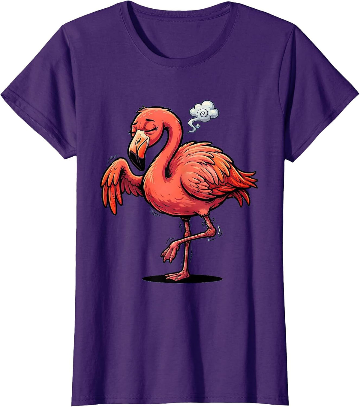 Women's Sleepy Flamingo Funny Dozing Bird Illustration T-Shirt - Purple