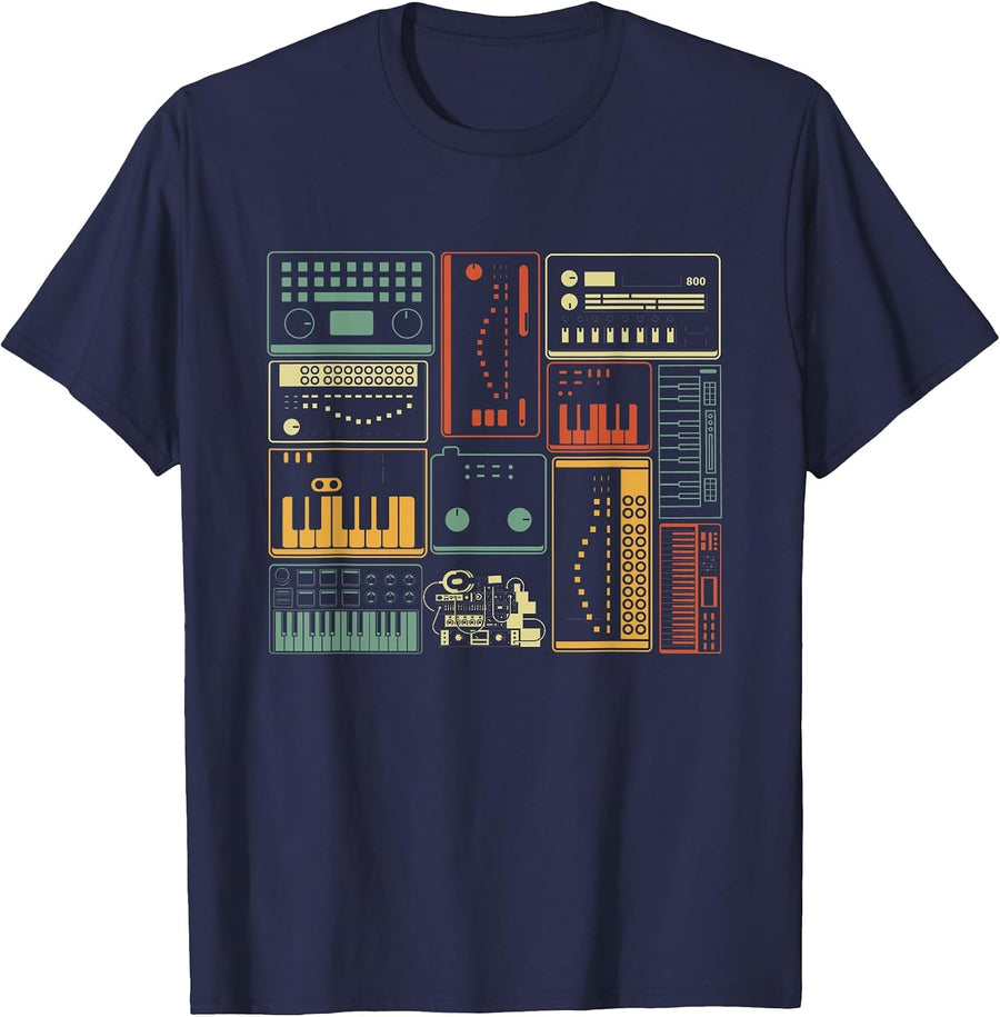 Analog Modular Synthesizer Music Producer Keyboard T-Shirt - Navy Blue