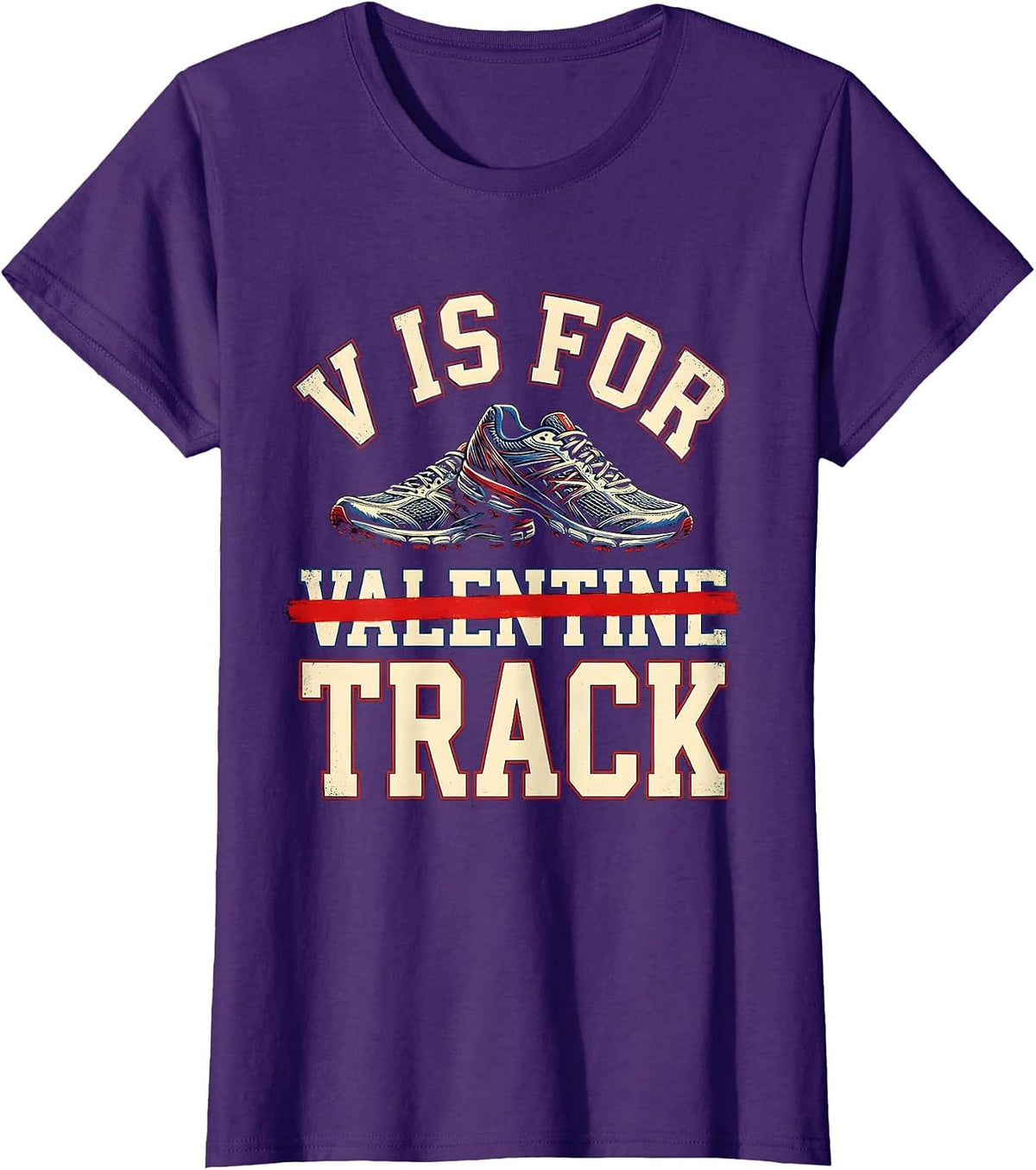Women's V Is For Valentine Track Funny Sports Track and Field T-Shirt - Purple