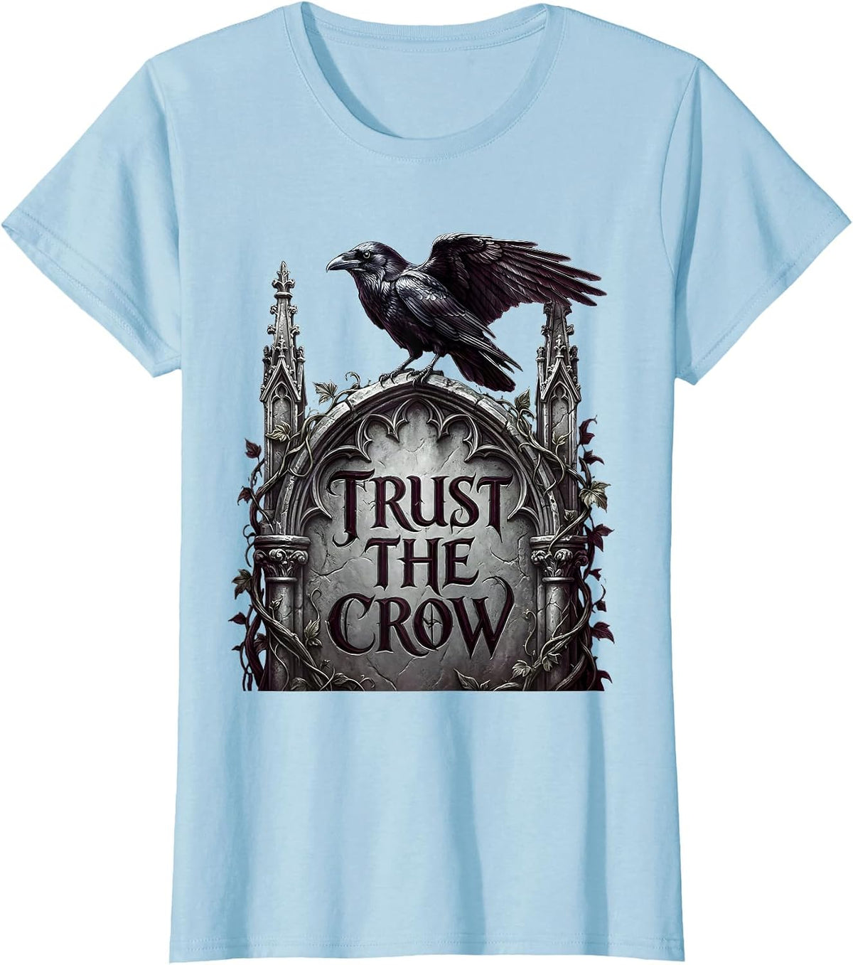 Trust the Crow Mystical Bird Graphic Design T-Shirt - Baby Blue