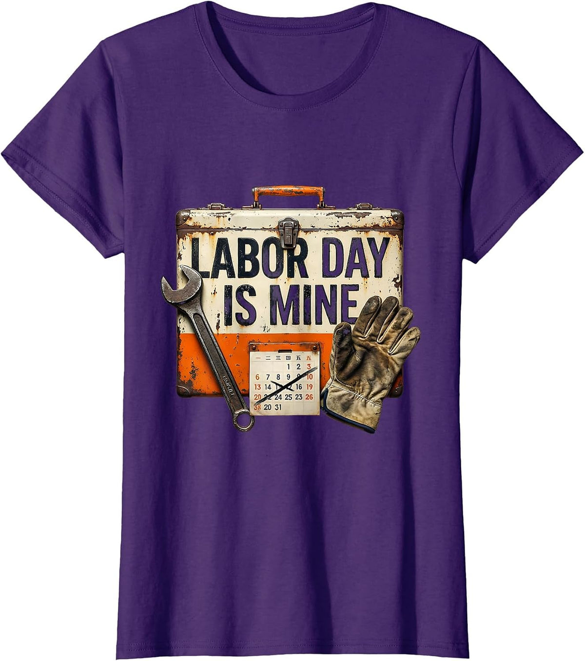 Women's Labor Day Is Mine Vintage Wrench Toolbox Blue Collar Worker T-Shirt - Purple