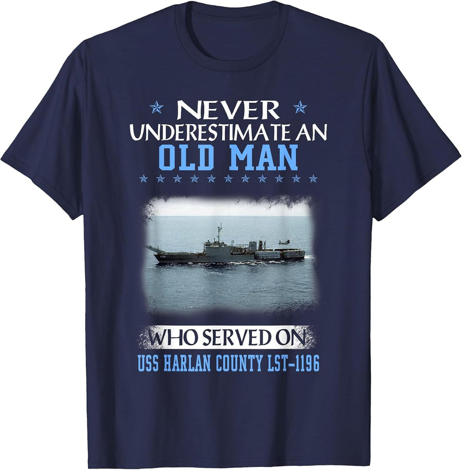 USS Harlan County LST-1196 Veterans Day Father Day T-Shirt - Navy Blue