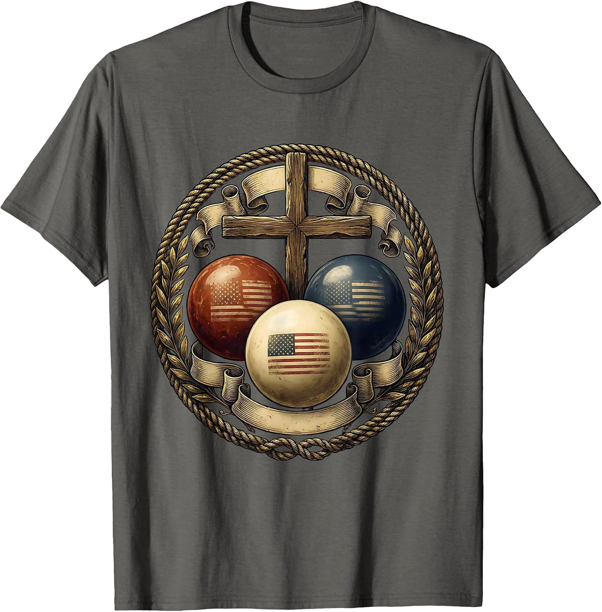 Red White and Blue Billiard Balls Graphic T-Shirt - Asphalt Grey