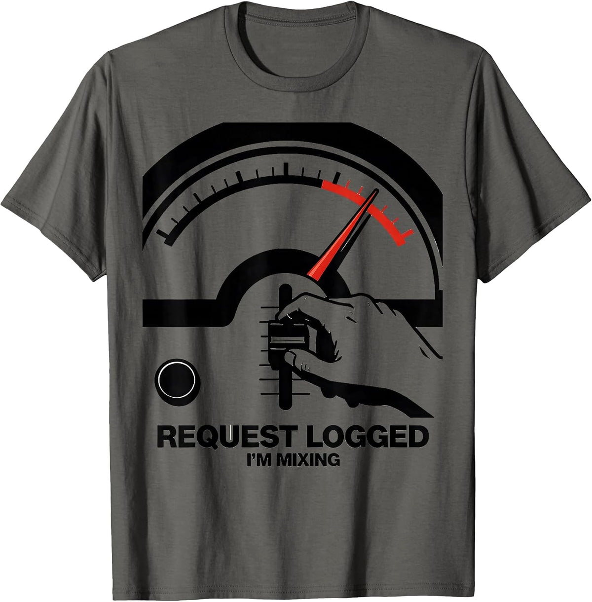 Men's Request Logged, I'm Mixing Brutalist DJ Humor Retro Tribute T-Shirt - Asphalt Grey