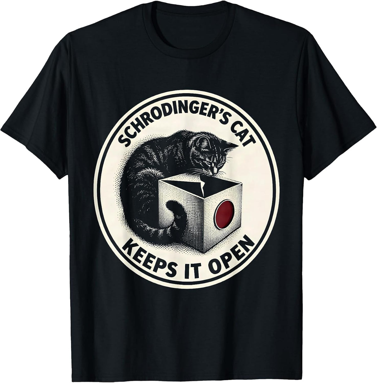 Men's Schrodinger's Cat Keeps It Open Nerdy Quantum Physics T-Shirt - Black