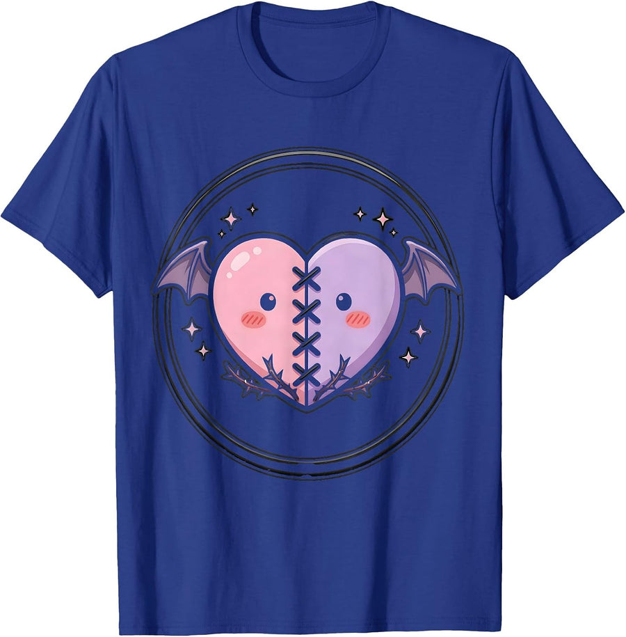 Emo Broken Heart With Stitches Graphic Design T-Shirt - Royal Blue