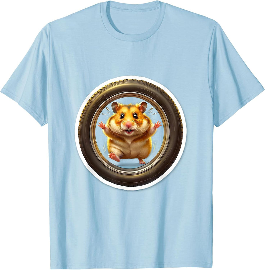 Men's Hamster On Oversized Office Wheel Funny Meme T-Shirt - Baby Blue