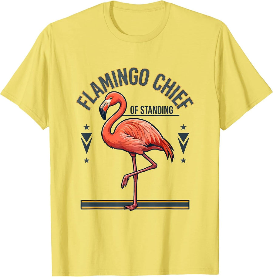 Men's Flamingo Chief Of Standing Funny Flamingo Humor Bird Lover T-Shirt - Lemon Yellow