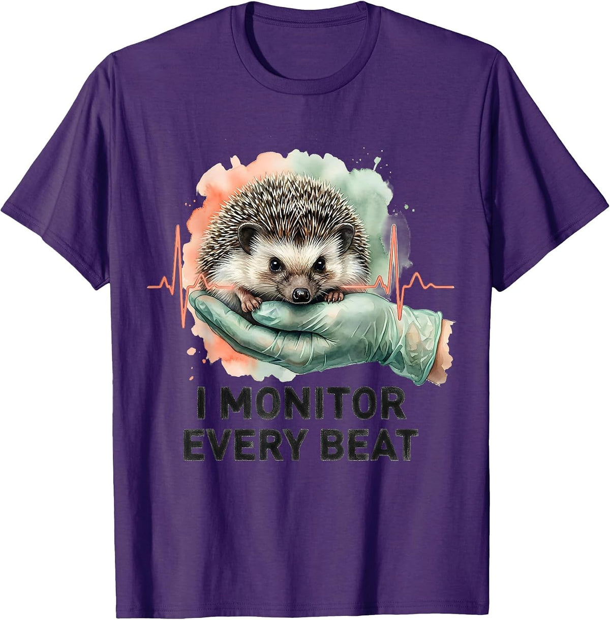 Men's I Monitor Every Beat Watercolor Vet Tech Veterinary Medicine T-Shirt - Purple