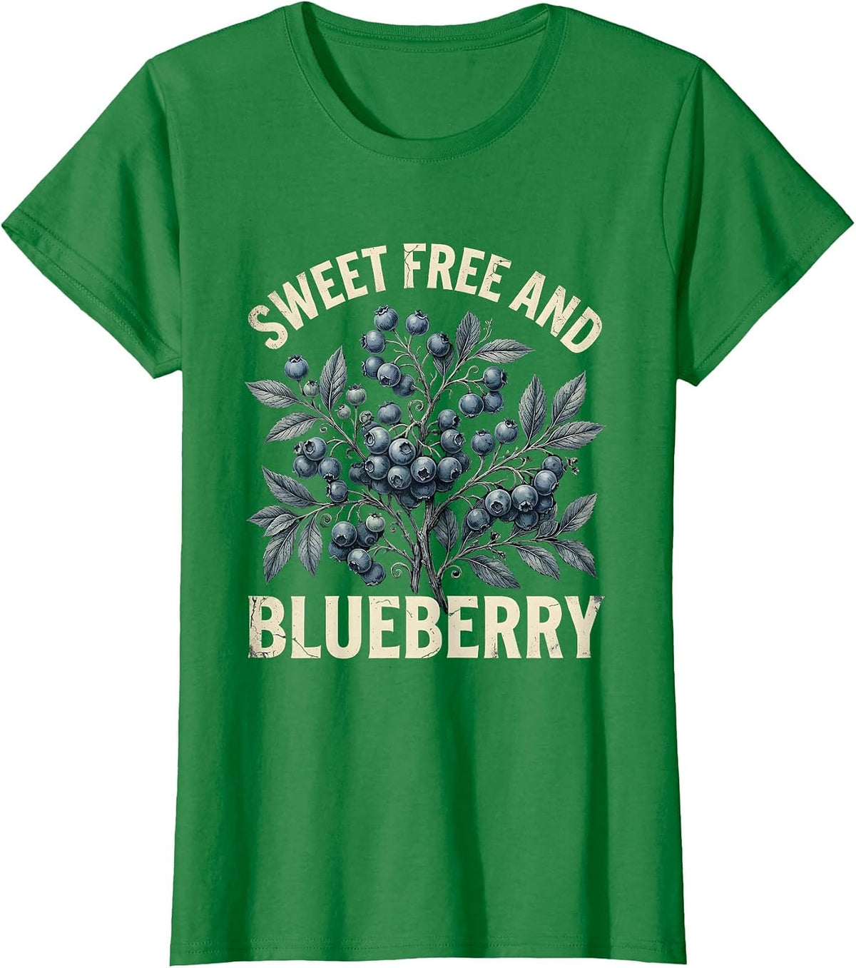 Sweet Free and Blueberry Red White and Blue Design T-Shirt - Kelly Green