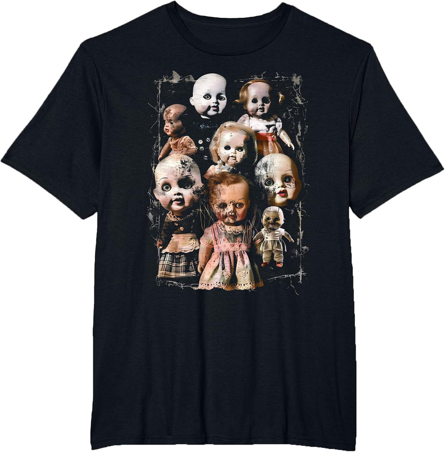 Creepy Dolls Haunted Possessed Horror Movie Goth Alt Scary T-Shirt - Black