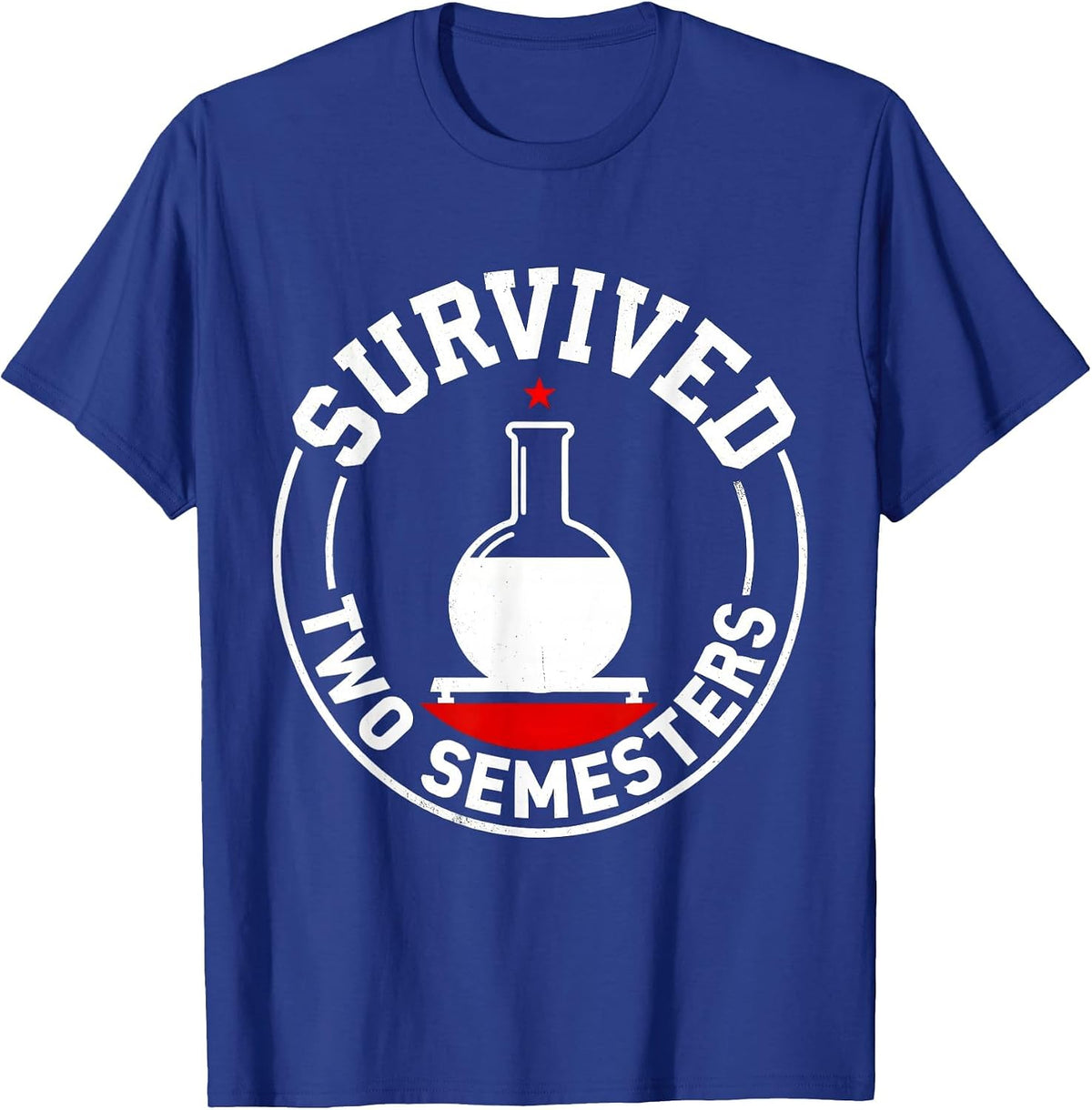 Men's Survived Two Semesters Brutalist Chemistry Pun Science T-Shirt - Royal Blue