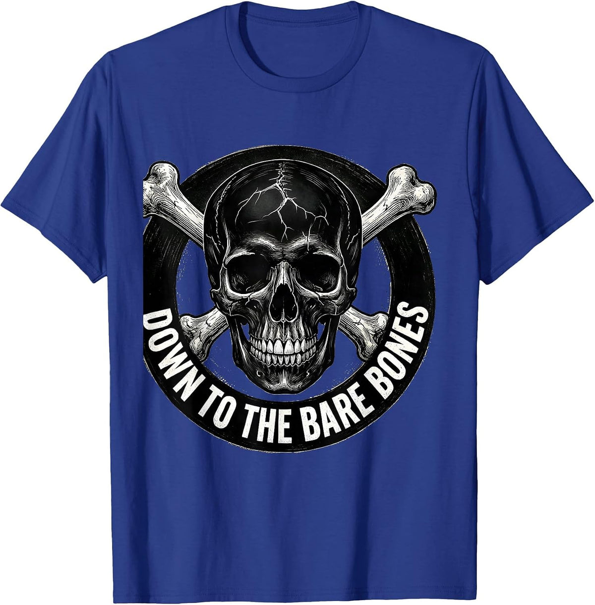 Down to the Bare Bones Skeleton Graphic Design T-Shirt - Royal Blue