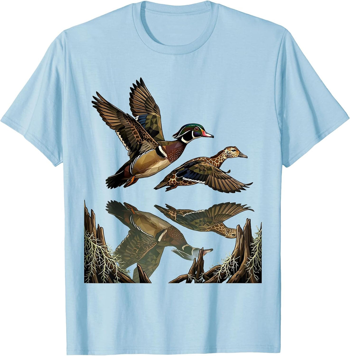 Men's Wood Duck Pair Bottomland Camo Waterfowl Design T-Shirt - Baby Blue