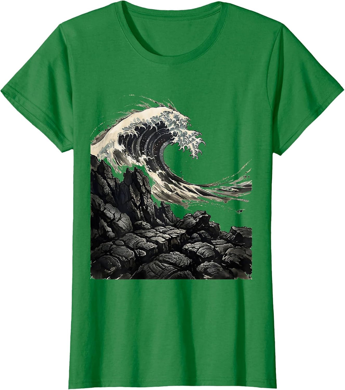 Maui Lava Rock Shoreline Crashing Surf T-Shirt - Kelly Green