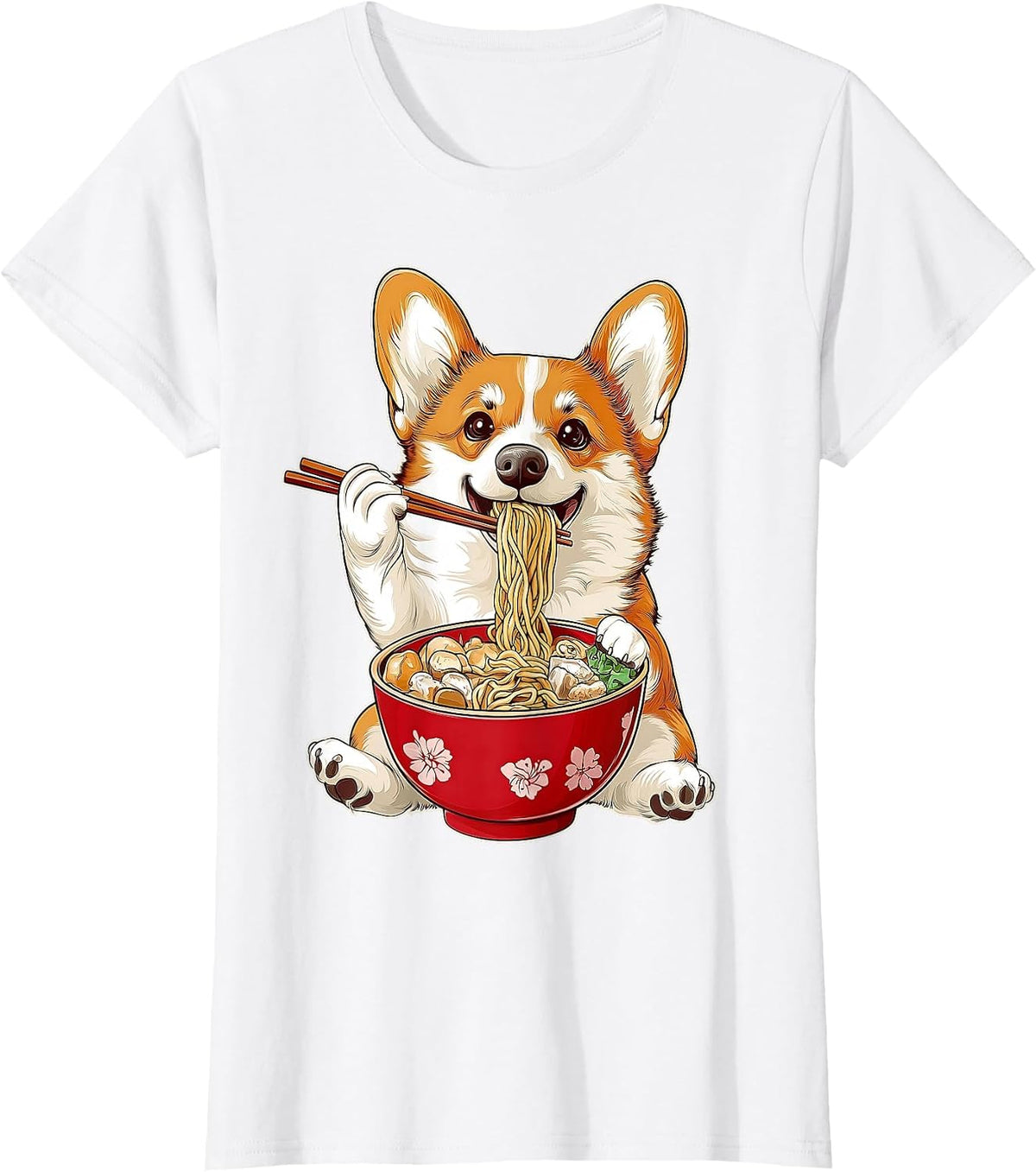 Corgi Dog Ramen Japanese Noodles T-Shirt - White