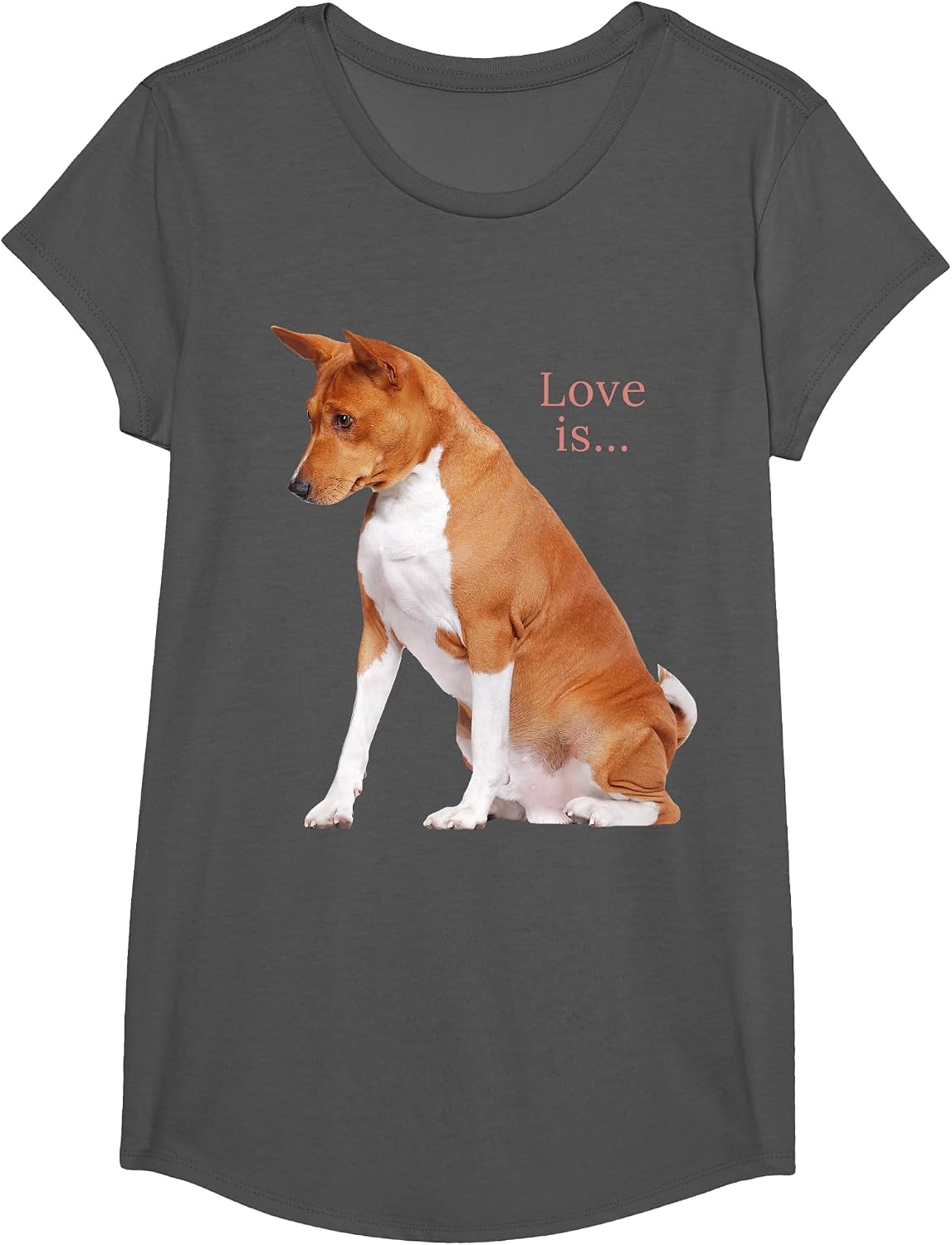 Basenji Shirt Dog Mom Dad Love Puppy Cute Love is Tee Pet T-Shirt - Girls Asphalt Grey