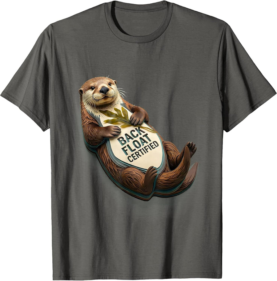 Back Float Certified Funny Sea Otter Lover Nature Humor T-Shirt - Asphalt Grey