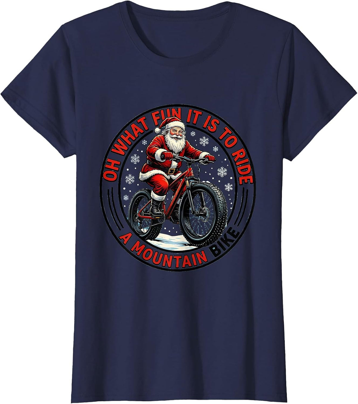 Women's Oh What Fun It Is To Ride A Mountain Bike Biker T-Shirt - Navy Blue