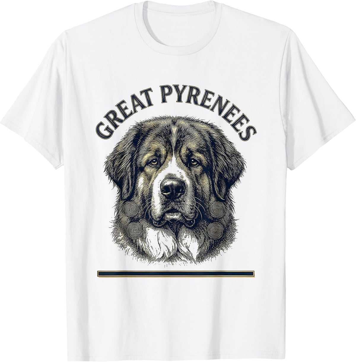 Men's Great Pyrenees Crosshatch Etching Dog Breed Portrait Van T-Shirt - White
