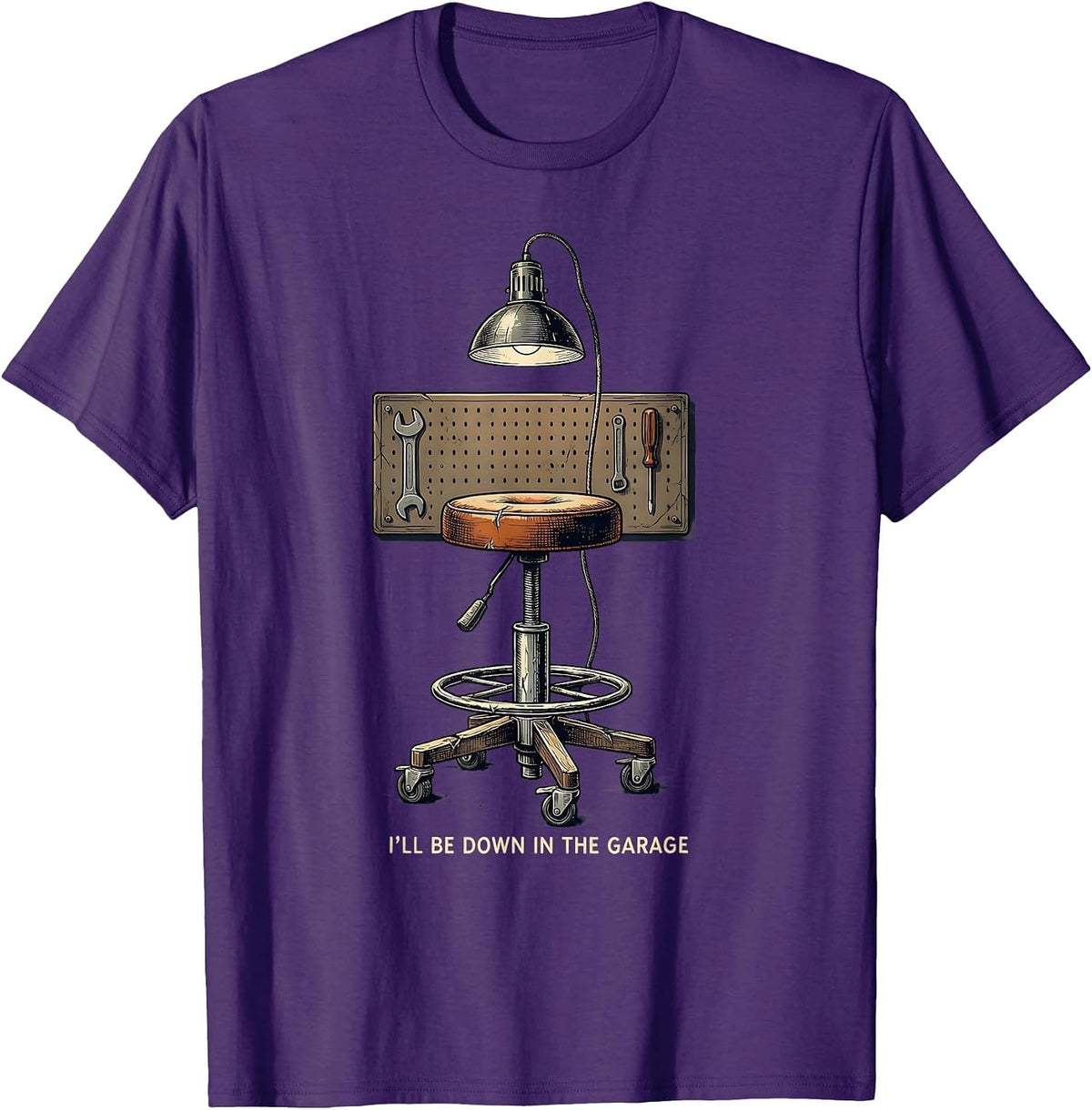 Men's I'll Be Down In The Garage Vintage Mechanic Dad Deadpan T-Shirt - Purple